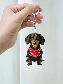 Móc khóa hình chó Dachshund dễ thương đeo yếm đỏ, thiết kế acrylic độc đáo, nhẹ, phù hợp với chìa khóa xe, chìa khóa điện thoại, ba lô và ví, trang trí tiệc tùng - Món quà hoàn hảo cho bạn bè, lựa chọn hàng đầu cho Ngày Valentine. - Nhiều màu - Xem 3