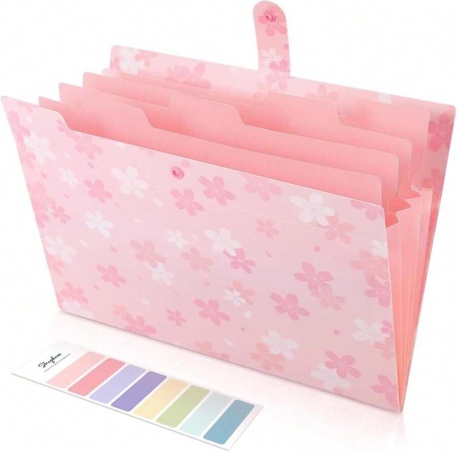 SKYDUE Pink Expanding File Folder With 5 Pockets, Cute Accordion File Organizer, Portable Receipt Paper Documents Organizer, Letter Size Filing Folder School Office Supplies - MàuF - Xem 1