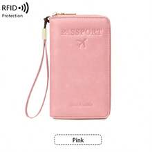 RFID Blocking Passport Holder Card Wallet, Multi-Functional Large Capacity Travel Wallet With Card Slots, ID Window, And Wrist Strap