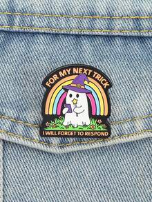 1 Pc Social Slacking Theme Enamel Pin "FOR MY NEXT TRICK I WILL FORGET TO RESPOND" Self-Deprecation Quote Ghost Wizard Hat Rainbow Elements Fun Design Brooch For Clothing Backpack Ideal For Social Humor And Meme Culture Enthusiasts - Multicolor - View 4