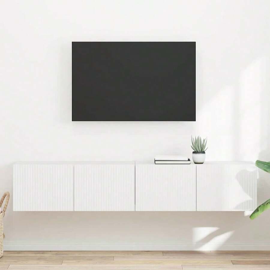 vidaXL Meuble TV mural 2 pcs Blanc 60 x 31 x 29,5 cm Bois d'ingénierie - Blanc - Voir 1