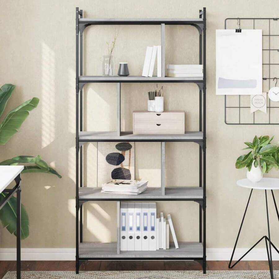 vidaXL Bibliothèque 5 ebenex sonoma gris 76x32x158 cm - Gris - Voir 1
