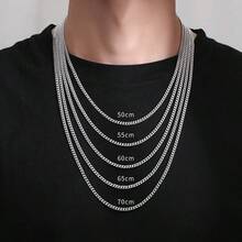 1pc S925 Sterling Silver Basic Minimalist Long Chain Necklace For Men, Casual Collarbones Chain, Eid Gift - Silver - View 3