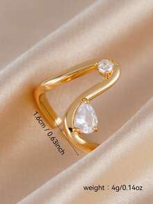 1pc Minimalist Asymmetrical Zirconia Inlaid Water Drop Shaped Ring, Fashionable Jewelry Accessory Suitable For Women's Daily, Dating, And Work Wear - Yellow Gold - View 5