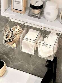 1个抽屉式化妆品收纳盒，透明储物盒，可收纳棉签、化妆棉，化妆品展示架，适用于镜柜下方、浴室收纳，多功能桌面化妆品收纳盒，浴室装饰，化妆刷架 - 彩色 - 查看 2