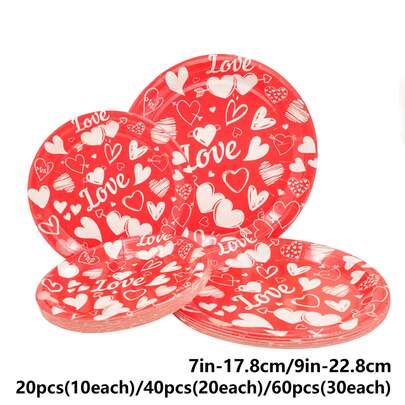 60/40/20个装 7/9英寸一次性纸盘组合装，防漏加厚，3秒快速清洁，适用于派对/露营/野餐/生日/毕业典礼/情人节/春季餐桌