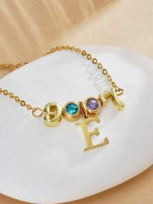 Customized Minimalist & Fashionable Birthstone - Lucky Number - Initial Name Bracelet - Gold - View 4