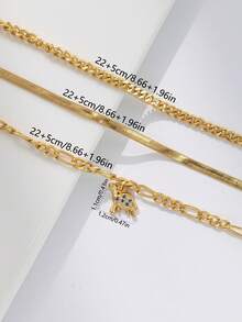 3pcs/Set Women Anklet Set, Bohemian Summer Beach Vacation Layered Style, Gold-Plated Cuban Link, Flat Snake Bone Chain, Copper Zirconia Turtle Pendant Ocean Series Multi-Layer Anklet Accessories Gift - Yellow Gold - View 6