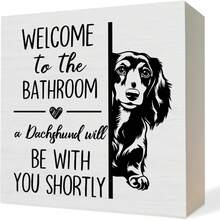 1pc 5*5inch(12.7*12.7cm) Funny Dachshund Bathroom Wooden Box Sign, Weiner Dog Bathroom Decor, Dachshund Wood Block Plaque Signs For Bath Room Toilet Restroom Desk Table Shelf Decor, 5x5 Inch - White - View 1