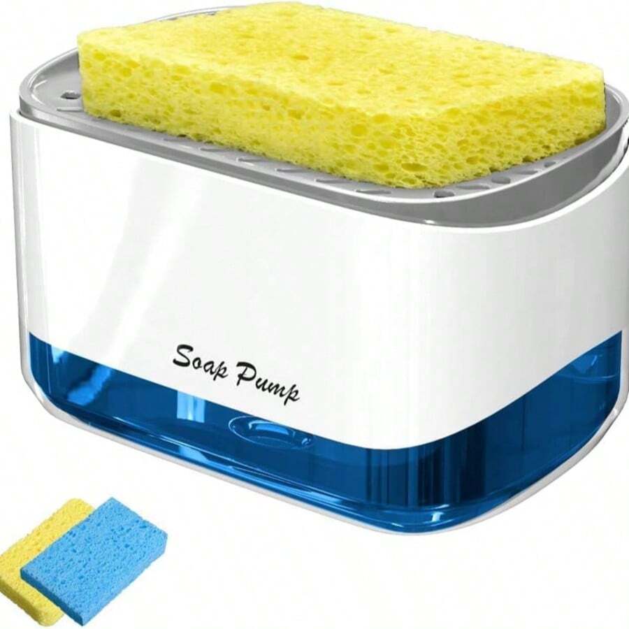 高级厨房皂液器 - 带海绵架、水槽按压泵和即时补充皂液架的液体皂液器