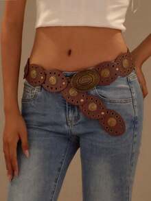 1 pièce Ceinture en PU de style rétro bohème, look de cowgirl occidentale américaine, convient pour toutes les saisons : automne, Halloween - Noir - Voir 19