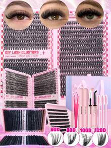 12pcs False Eyelashes Set, DIY Fake Lashes Kit, Includes Various D-Curl Lengths - Super Dense/Extra Thick/Dramatic/Voluminous/Spiky/Lower Lash Cluster, Waterproof Lashes, Suitable For Beginners And Professional Makeup Artists, Easy DIY At Home, Beginner-Friendly - Multicolor - View 2