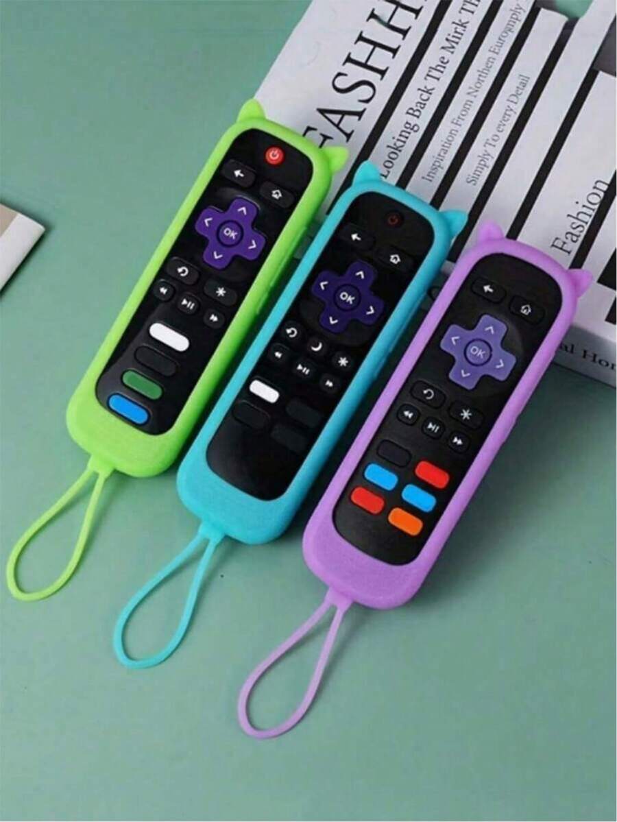 1 st. Roku-fjärrkontrollsskydd i silikon (fjärrkontroll ingår ej), fallskyddande tjock mjuk kattörondesign för Roku Streaming Stick 4K, Express 4K+, Premiere, Streambar, enkel fjärrkontroll/röstfjärrkontroll med snodd, lämplig för Roku TV-fjärrkontroll/Roku Simple Remote/Roku röstfjärrkontroll (inget hörlursuttag), lämplig för skola, kontor, hem, resor, väskor, förvaringslådor, förvaring - Multifärgad - Visa 1