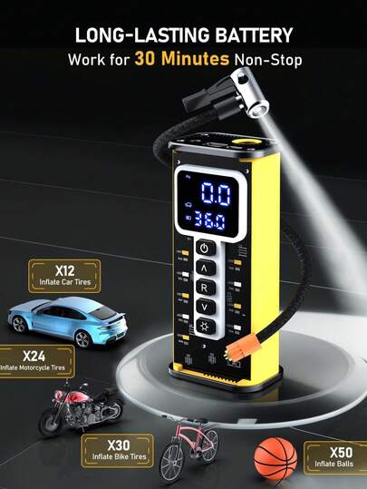 Mini linterna LED inalámbrica recargable portátil con pantalla digital, inflador de neumáticos y compresor de aire