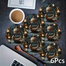 2pcs/4pcs/6pcs Silica Gel Placemat With Moon And Islamic Lantern Pattern, Islamic Festival Gift, Arabic Style Festival Decor, Suitable For Dining Table, Coffee Bar, All Season Decoration, Washable Placemats, Room Decor, Coasters, Drain Mats, Kitchen Dining Table Mats, Indoor Outdoor Party Decor, Home Decor, Ideal Gift - Multicolor - View 10