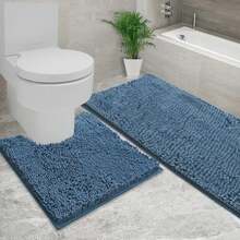 AINAHYVA Bathroom Rug Sets 2 Piece, Super Absorbent Bath Mat, Strong PVC Non Slip Backing, Bath Mat For Bathroom, Plush Shaggy, Thick, Machine Washable, Bathtub, Toilet.(59"X24"+20"X20"U, Medium Blue) - ColorK - 查看 1