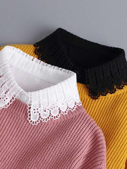 Elegant Women's Detachable Chiffon Hollow Embroidered Fake Collar - Multifunctional Half-Shirt Style Sweatshirt Dress Sweatshirt Blouse Collar, Machine Washable Polyester, Fashionable And Unique