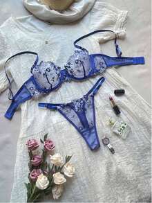 Women's Sexy Lingerie: Bras, Lace, Plunge Bras, Panties, Thongs, Semi-Sheer - Blue - View 2