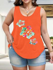 Plus Size Loose Tank Top Hawaii Hibiscus Flower Hawaiian Surfer Style Vintage Floral Plus Size Casual Sleeveless Shirt Oversized American Style Tank Graphic Print Plus Size Tank Discounted Plus Size Tank Tops - 彩色 - 查看 8