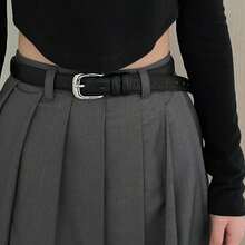 1pc Women's Flat Alloy Buckle PU Leather Belt, Fashion Casual Suitable For Outdoor, Party, Workplace Plain Casual PU Leather Buckle - Cà phê - Xem 5