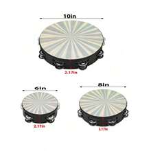1个6/8/10英寸手持铃鼓，单排铃铛伴奏奥尔夫打击乐器，适用于KTV、派对气氛营造、节日礼物（不含鼓槌），铃鼓，鼓槌，鼓槌 - 彩色 - 查看 7