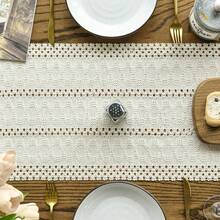 1pc Bohemian Style Tablecloth, Home Dining Table Decor Table Runner, Farmhouse Vintage Tablecloth Decor, Suitable For Living Room, Holiday, Bridal Shower Gift - White - View 4