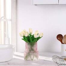 Ribbed Glass Vase, Flower Vase, Fluted Vases Flowers, Modern Vases Living Room, Dining Table, Entryway, Shelf, Wedding, Office, Coffee Table, Birthday, 5 Inches - Hồng + Lớn - Xem 5