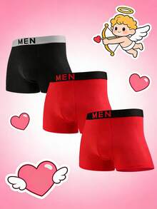 3pcs/Pack Men's Underwear, Letter Belt Solid Color Men's Boxer Briefs, Comfortable Soft Stretchy, Suitable To Pair With Various Men's Casual Plus Size Sweatpants, Suitable For Daily Casual Wear, Can Be Used As Valentine's Day Gift - Multicolor - View 1
