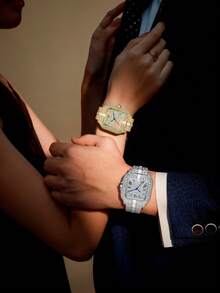 DAYAND NIGHT 时尚奢华钻石腕表，优雅玫瑰金石英表，男女皆宜，百搭正装表，商务休闲皆宜。情人节、周年纪念日或生日的完美礼物。镶钻莫桑石罗马数字腕表 - 彩色 - 查看 5