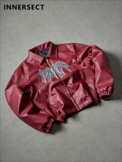 Veste zippée pour homme avec imprimé logo, style streetwear moto