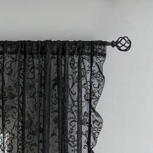 Green Sheer Curtains 108 Inch Long Living Room - Shabby Chic Floral Ruffled Curtains, Elegant Knitted Privacy Rod Pocket, Emerald Green, Spring/Summer, 1 Pair, 59 X 108 Inch - 黑色 - 查看 2