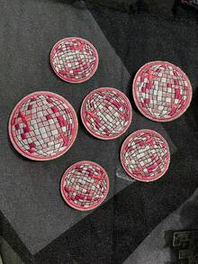 Disco Ball, Shiny Ball Pattern Cloth Patch, Cartoon Style Embroidered Sew-On Applique, DIY Craft, Suitable For Clothes, Shoes, Hats, Bags, Etc. - Pink - View 3