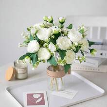 Floweroyal 4 Bunches Peony Artificial Flowers White Flowers Silk Peonies Bouquets For Wedding Party Table Centerpieces Floral Arrangement Home Kitchen Decor. - White-4pcs - View 4