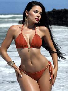 RWX VEST Women's Bikini With Decorative Details And Side Tie 2025 XX367 - 亮橙色 - 查看 1