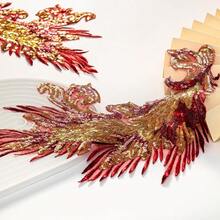 [Free Shipping]Silvora Pair Embroidery Phoenix Costume Sequin Appliques Patches, Peacock Feather Tail Applique Embellishments For Dance Dresses,Clothes,T-Shirt,Neckline Bodice Pants (Red) - 紅色 - 查看 5