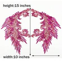 [Free Shipping]Silvora Pair Embroidery Phoenix Costume Sequin Appliques Patches, Peacock Feather Tail Applique Embellishments For Dance Dresses,Clothes,T-Shirt,Neckline Bodice Pants (Rose Red) - 玫瑰紅色 - 查看 4