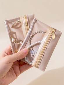 1/2pcs Travel Cosmetics Storage Bag, Large Capacity Handbag, Mini Jewelry Bag, Portable Makeup Bag With Handle, Multiple Compartments, Classified Storage For Cosmetics And Skincare Products, Jewelry Bag Can Store Necklaces, Rings, Earrings And Other Jewelry, Holiday Or Birthday Gifts, Valentine's Day Surprise Gifts, Women's Storage And Organization Bag, Travel Essentials, Student Dormitory Storage, Home Decoration Storage - Multicolor - View 10