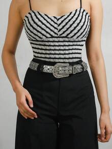 1 pieza Cinturón de mujer estilo europeo y americano de mezclilla con rhinestones, cinturón de cuero punk, accesorio de moda - Rosa - Ver 6