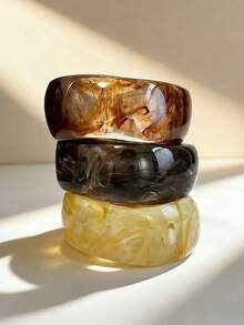 6pcs Set Exaggerated Asymmetrical Resin Semi-Transparent Bracelet For Women, Unique & Versatile - Multicolor - View 7