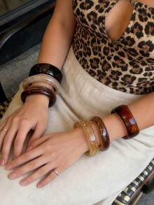 6pcs Set Exaggerated Asymmetrical Resin Semi-Transparent Bracelet For Women, Unique & Versatile - Multicolor - View 4