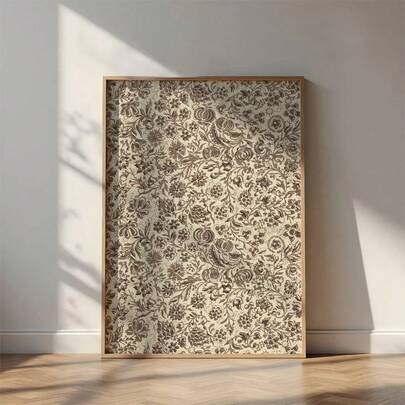 1pc Rustic Vintage Floral Wall Art Print, Beige & Light Brown Wall Art, Farmhouse Decor, Antique Floral Pattern Poster, Muted Earthy Tones, Home Decor Living Room, Wall Decor, No Frame