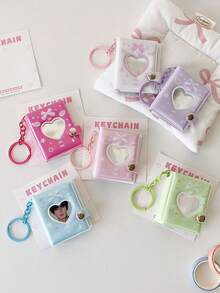 1pc 2-Inch Heart-Shaped Mini Photo Album Keychain, Fits 32 Photos, Hollow Heart Cover Design, Suitable For Fans To Carry Around - Multicolor - View 4