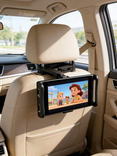 Soporte ajustable para tableta en el reposacabezas del coche, soporte giratorio de 360° para el asiento trasero, accesorio de viaje para niños y bebés en el coche