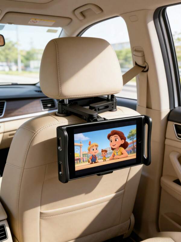 1个360°可调节车载头枕支架，适用于4英寸至11英寸平板电脑、智能手机、iPad Air/Mini、平板电脑和Switch，公路旅行必备