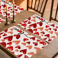 4 piezas Manteles individuales con estilo de granja, resistentes al calor, con diseño de rayas y corazones rojos en acuarela, adecuados para mesas redondas de patio, fiestas, cocinas, comedores, reuniones de té de la tarde