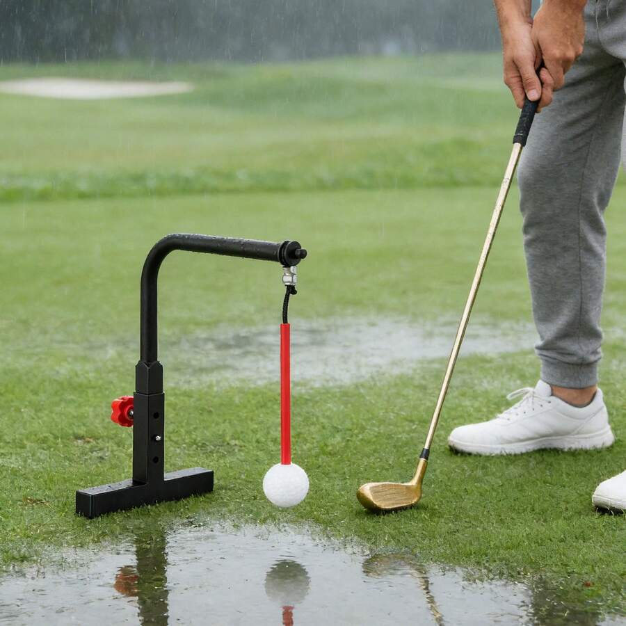 Adjustable Golf Swing Training Aid With 360° Automatic Ball Return, Durable Iron Construction, Compact Design For All Skill Levels, Easy Assembly - Black - View 1