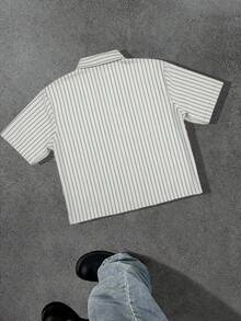 WAIT HIM Men's Casual Loose Striped Short Sleeve Shirt, Spring To Summer - White - View 3