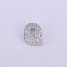  1pc New Silver Color Cubic Zirconia A-Z Initial Alphabet Charm Big Hole Beads,26 Alphabet Letter Pendant Jewelry Accessories - Silver - View 10