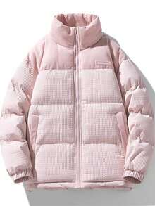 Abrigo de invierno para hombres de cuadros grueso con relleno de plumón tejido de malla cálida ideal para ropa de exterior de algodón para parejas que se complementan - Rosa - Ver 1