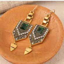 Vintage Luxury Green Cubic Zirconia Earrings, Suitable For Women, Party Wear, Jewelry Accessories, Wedding Anniversary Gift - Bronze - View 5